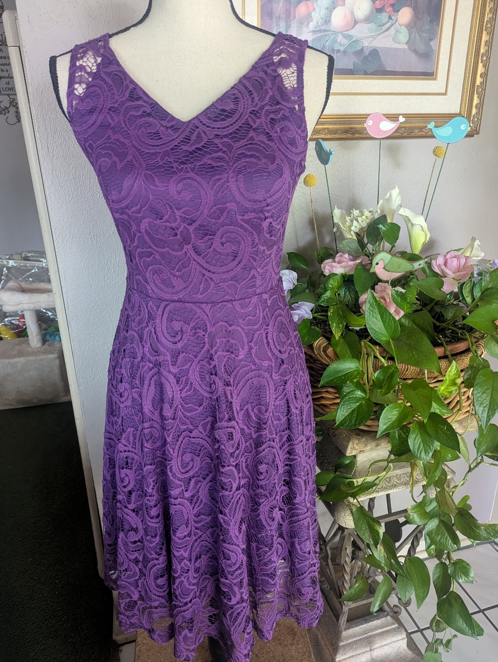 Dressystar Purple Lace Fit & Flare Dress
